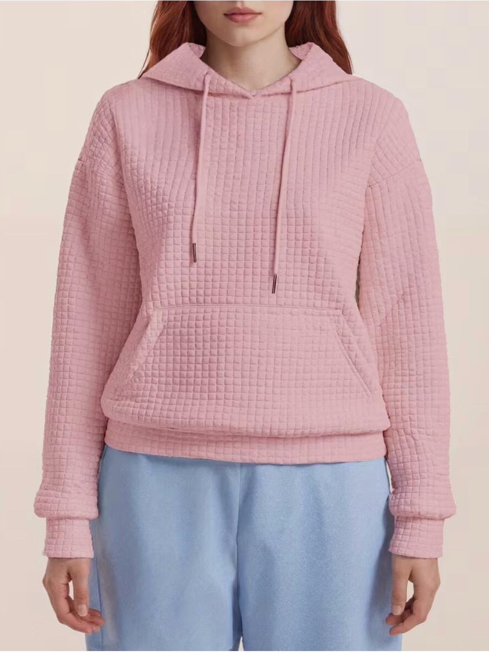 Women's Plus Pink Quilted Pullover Hoodie Sweatshirt Size 4XL